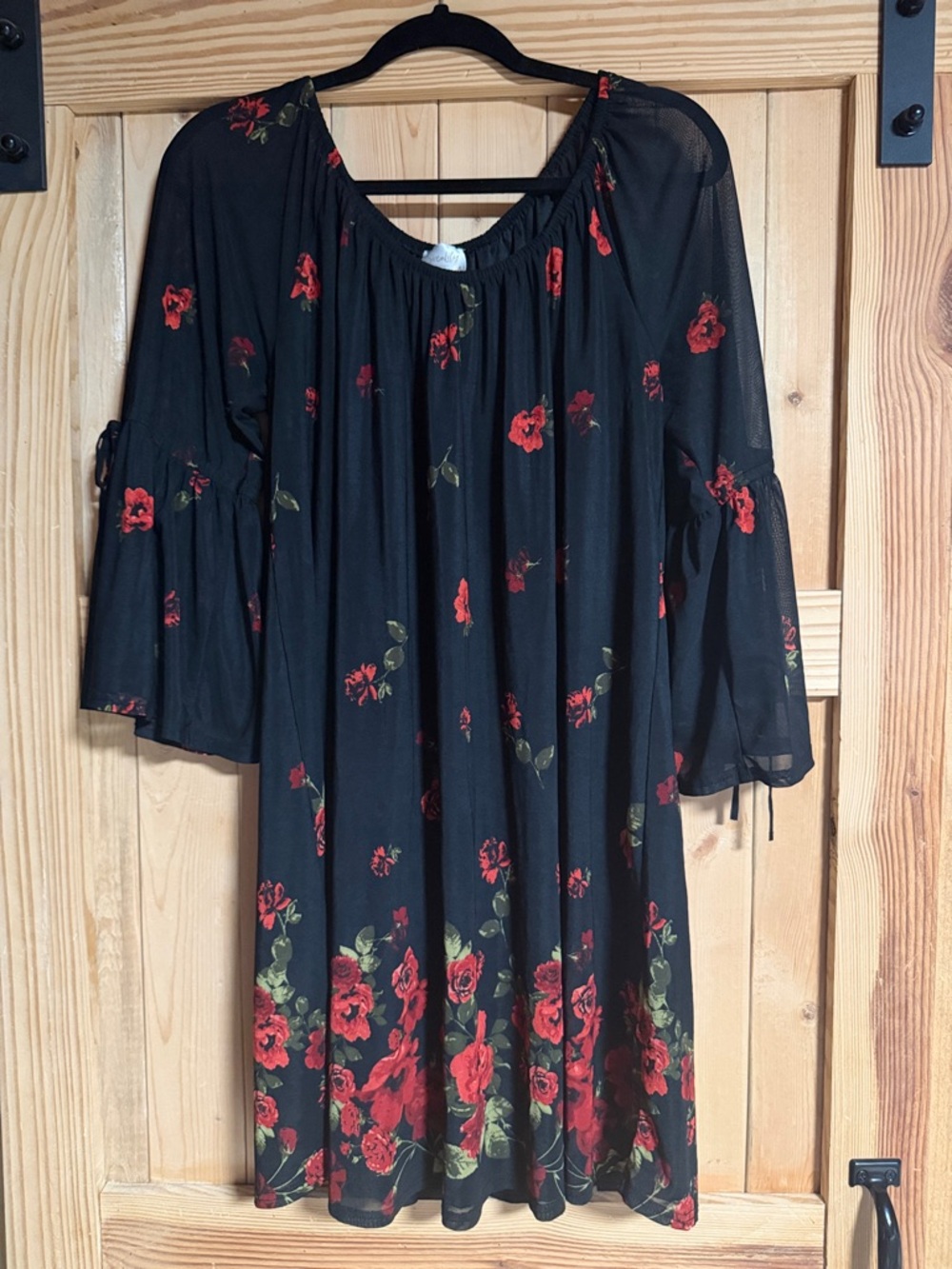 Siren Lily Black Women's Dress with Red Rose Details